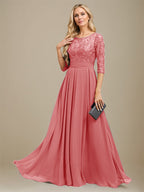 A-Linien-Kleid aus Chiffon mit Paillettenapplikationen und Rundhalsausschnitt, bodenlang, für die Mutter der Braut 