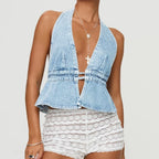 Bow Tie-Up Denim Crop Top