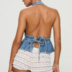 Bow Tie-Up Denim Crop Top