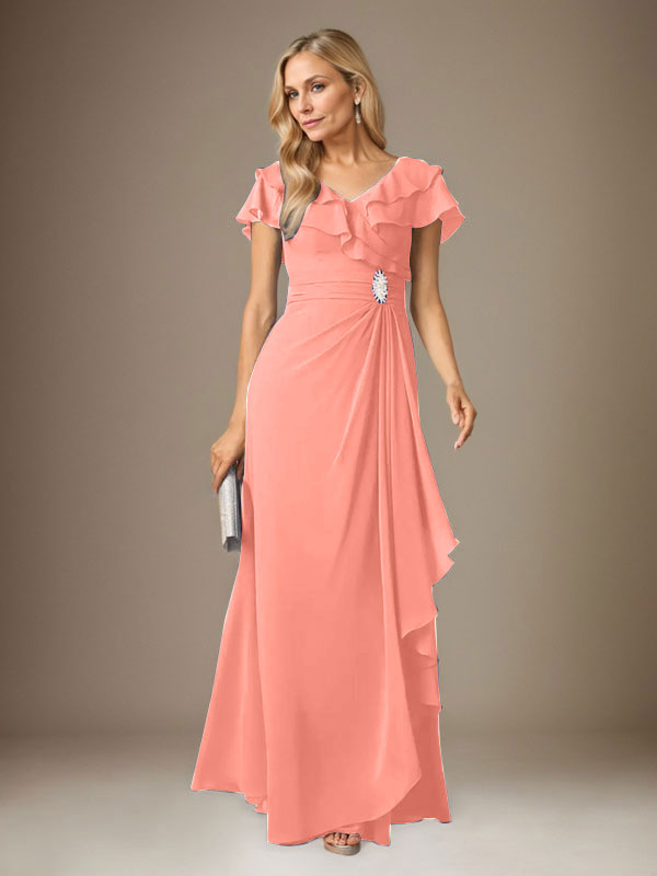 Stormy A-Linien-Chiffonkleid mit V-Ausschnitt und Raffungen 