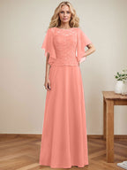 A-Linien-Kleid mit Rundhalsausschnitt, Illusion-Effekt, bodenlang, aus Chiffon und Spitze mit Pailletten – das perfekte Brautmutterkleid 