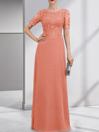 A-Linien-Kleid aus Chiffon mit Pailletten und Rundhalsausschnitt, bodenlang, für die Mutter der Braut