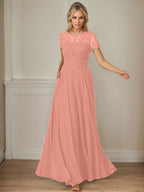 Dunkelblaues A-Linien-Pailletten-Chiffonkleid mit U-Boot-Ausschnitt 