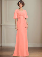 A-Linien-Kleid aus Chiffon mit V-Ausschnitt, bodenlang, für die Mutter der Braut, mit plissierten Paillettenapplikationen und Spitze