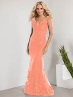 Vestido de novia de gasa con encaje, escote en V y largo hasta el suelo, con apliques de lentejuelas, estilo sirena 