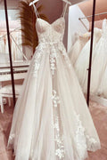Corset Bodice Spaghetti Straps A Line Lace Wedding Dress Bridal Gown