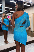 Cute Spakrly One Shoulder Sequins Homecoming Dresses