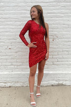 Cute Spakrly One Shoulder Sequins Homecoming Dresses