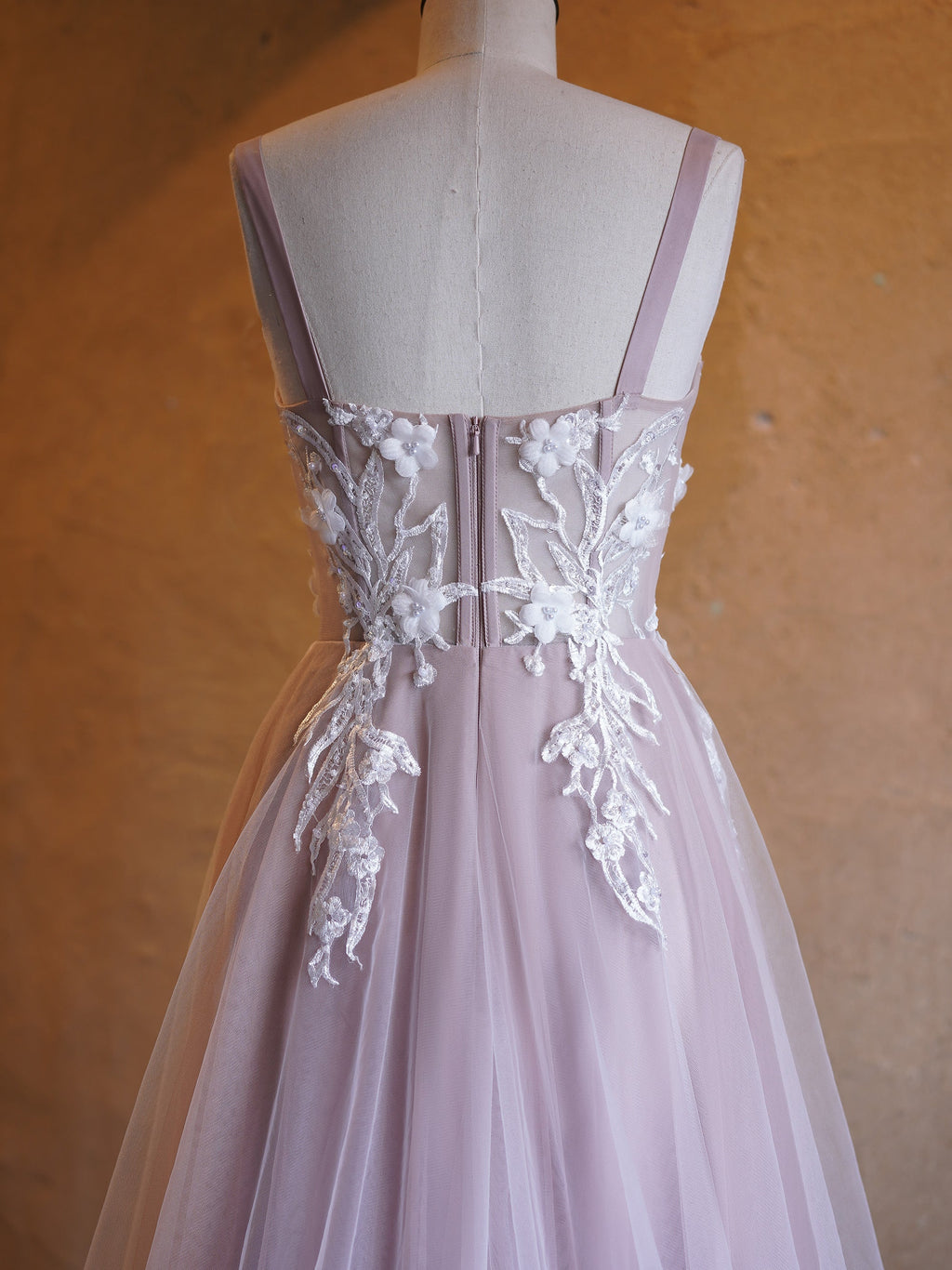 Lavender A-line Sweetheart Neckline Tulle Sweep Train Prom Dress
