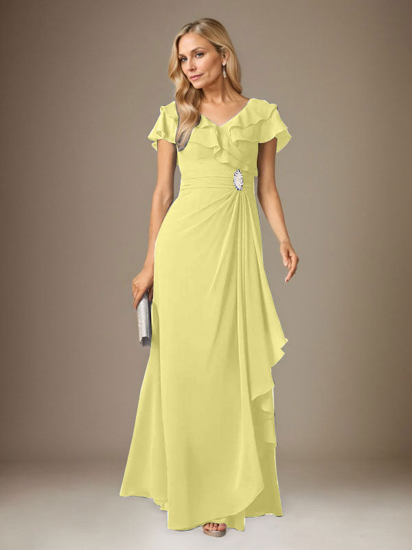 Stormy A-Linien-Chiffonkleid mit V-Ausschnitt und Raffungen 