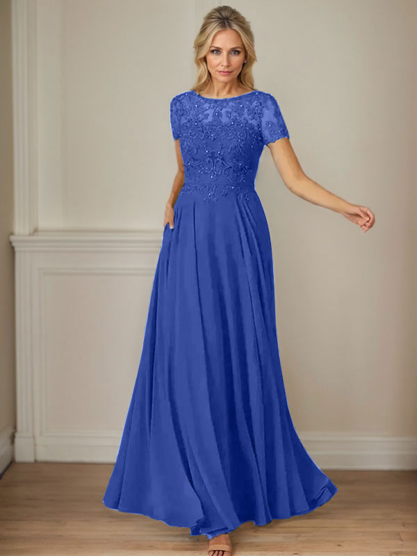 Dunkelblaues A-Linien-Pailletten-Chiffonkleid mit U-Boot-Ausschnitt 