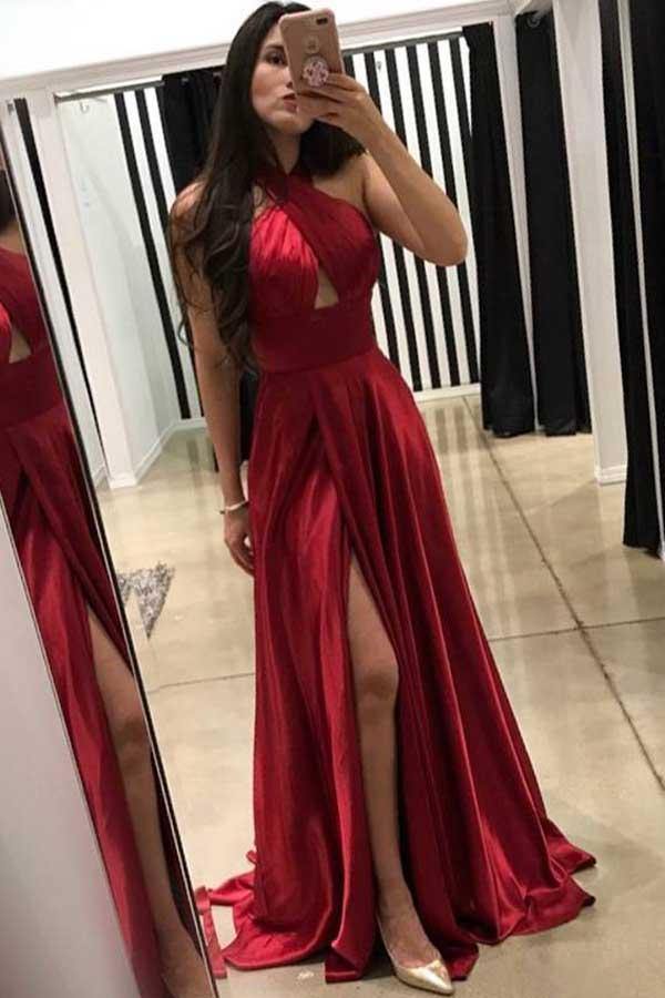 A-Linien-Abschlussballkleid mit gekreuztem Ausschnitt, bodenlang und mit seitlichem Schlitz