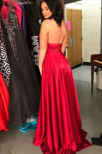 A-Linien-Abschlussballkleid mit gekreuztem Ausschnitt, bodenlang und mit seitlichem Schlitz