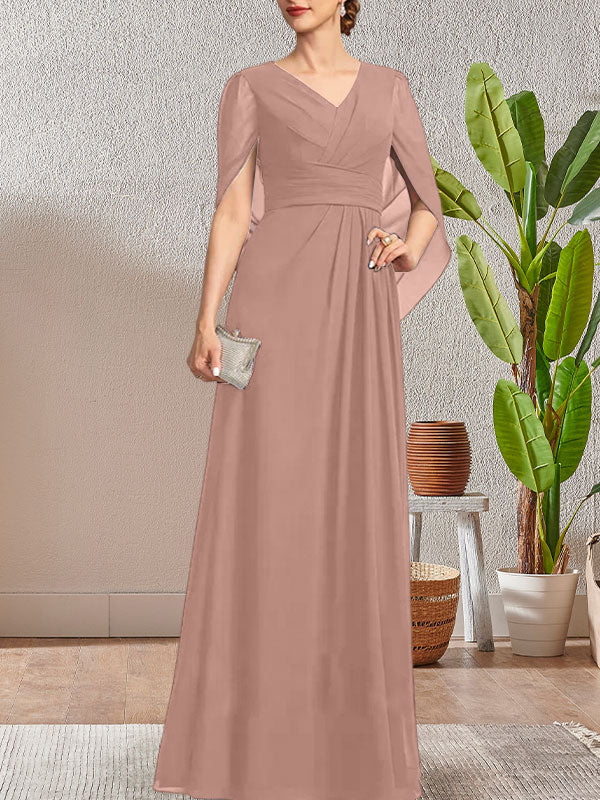 Dunkelblaues, langes A-Linien-Kleid mit V-Ausschnitt für die Mutter der Braut