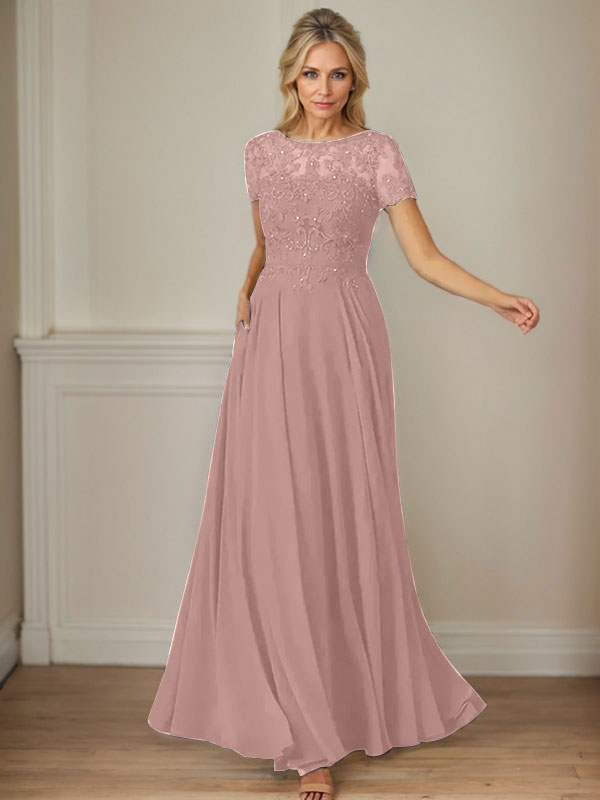 Dunkelblaues A-Linien-Pailletten-Chiffonkleid mit U-Boot-Ausschnitt 