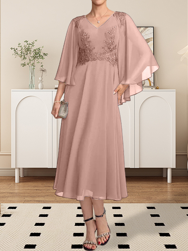 Vestido de gasa con encaje y escote en V, largo hasta la rodilla, para madre de la novia, con lentejuelas y abalorios