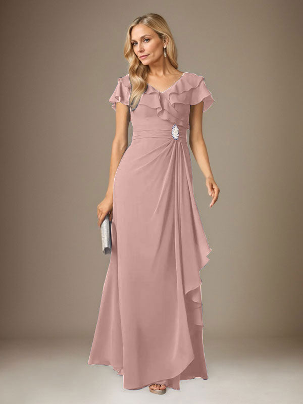Stormy A-Linien-Chiffonkleid mit V-Ausschnitt und Raffungen 