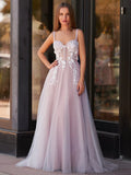 Dusty  White Lace Appliqué Spaghetti Strap Prom Dresses