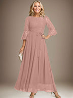 A-Linien-Kleid aus Chiffon mit Rundhalsausschnitt und Schleife, knöchellang, für die Mutter der Braut