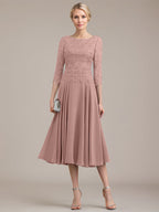 A-Linien-Kleid aus Chiffon mit Rundhalsausschnitt und Teelänge für die Mutter der Braut 