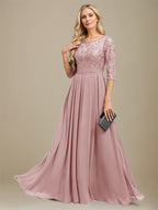 A-Linien-Kleid aus Chiffon mit Paillettenapplikationen und Rundhalsausschnitt, bodenlang, für die Mutter der Braut 
