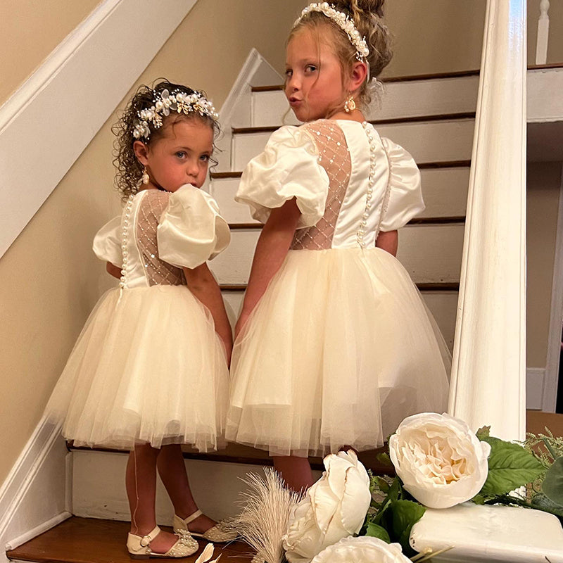 Ballkleider für Kleinkinder, Mädchen, Puffärmel, Schleife, Festkleid, Kommunion, formelles Prinzessinnenkleid 