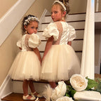 Ballkleider für Kleinkinder, Mädchen, Puffärmel, Schleife, Festkleid, Kommunion, formelles Prinzessinnenkleid 