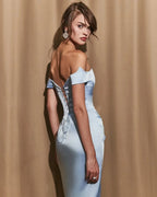 Elegant Column Sweetheart Off-Shoulder Sleeveless Lace-Up-Back Maxi Prom Dress