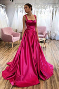 Elegant  Satin A-line Spaghetti Straps Prom Dresses, Formal Dress