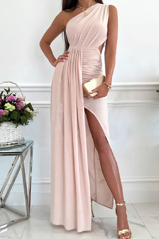 Vestido largo Meridress de corte asimétrico, sin mangas y con un solo hombro