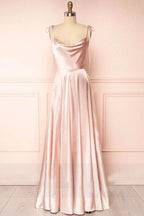 A-line Cowl Neck Silk Long Prom Dress