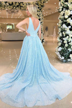 Vestido de fiesta de lentejuelas con escote en V pronunciado y corte A