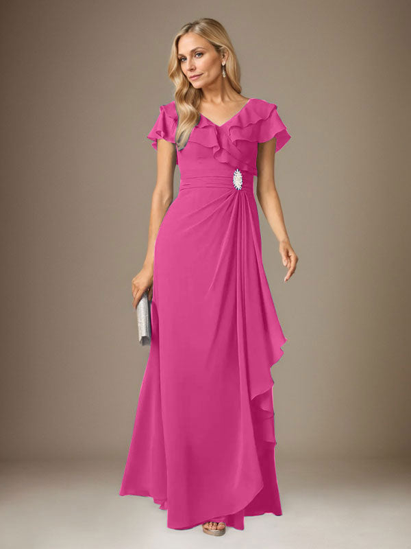 Stormy A-Linien-Chiffonkleid mit V-Ausschnitt und Raffungen 