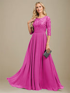 A-Linien-Kleid aus Chiffon mit Paillettenapplikationen und Rundhalsausschnitt, bodenlang, für die Mutter der Braut 