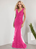 Vestido de novia de gasa con encaje, escote en V y largo hasta el suelo, con apliques de lentejuelas, estilo sirena 