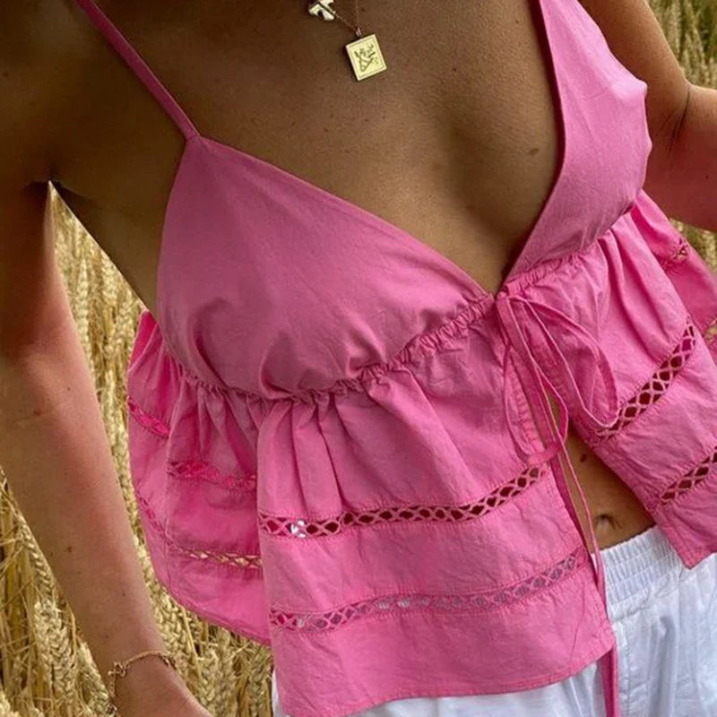 Lace-Up Bandage V-Neck Crop Top