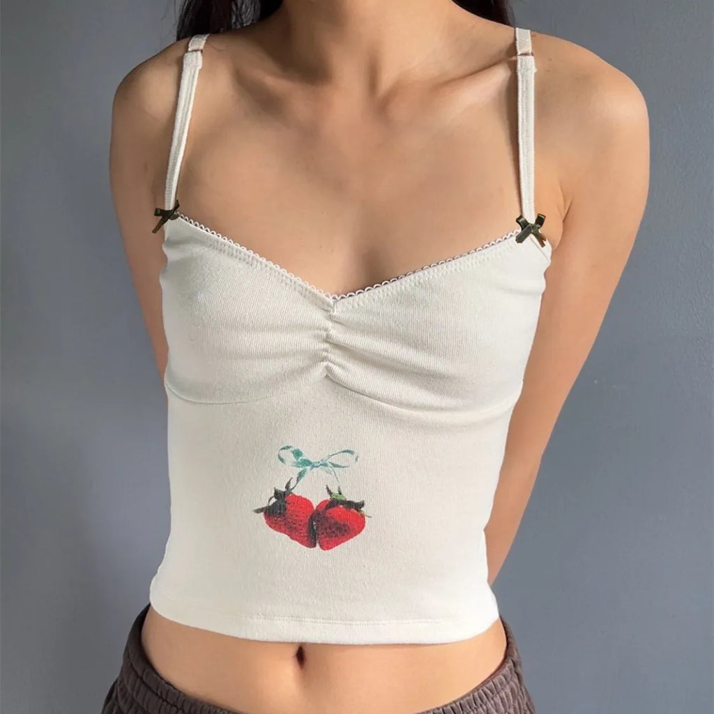 Fruits Patchwork Bow Crop Top
