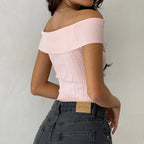 3D Flower Boat Neck Crop Top