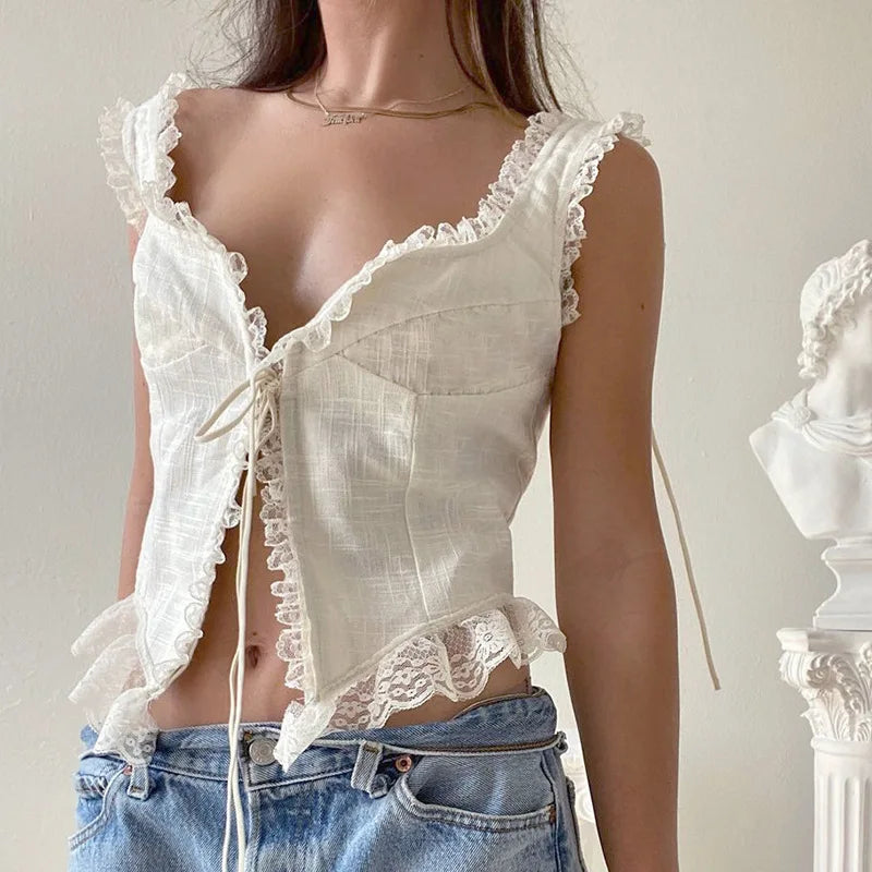 Retro Grunge White Crop Top