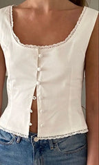 Satin Button Milkmaid Crop Top