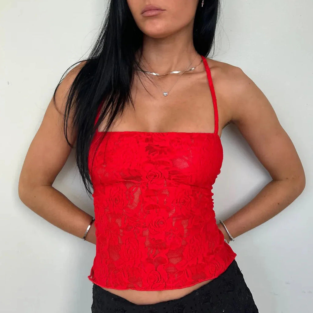 Lace Cross Back Sheer Crop Top