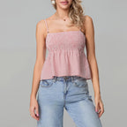 Smocked Gingham Peplum Crop Top