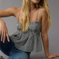 Smocked Gingham Peplum Crop Top