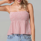 Smocked Gingham Peplum Crop Top
