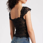 Lace Trim Short Sleeve Crop Top