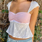 Plaid Patchwork Tie-Up Crop Top