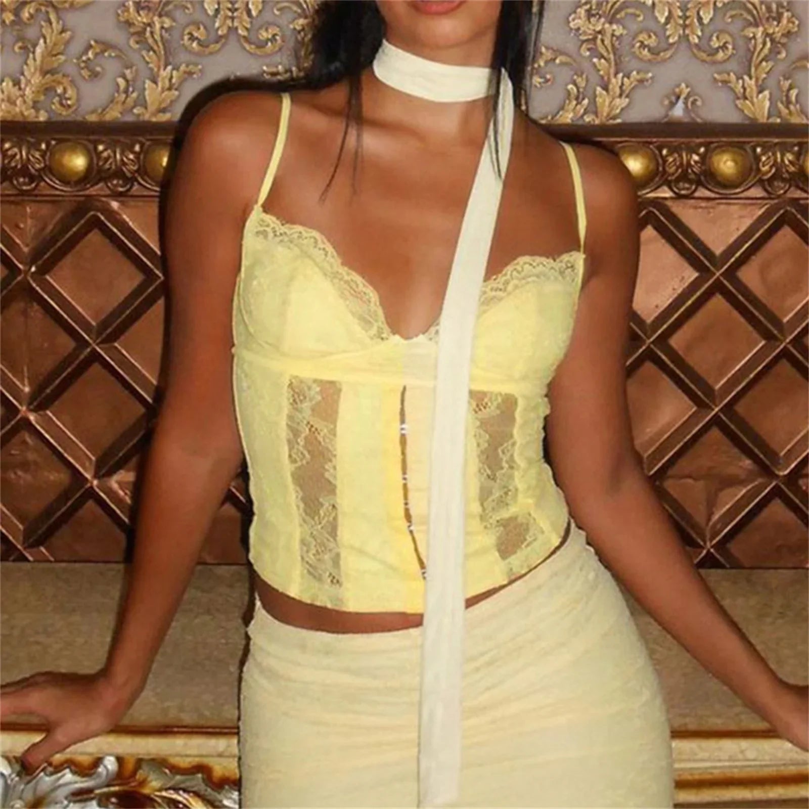 Lace Patchwork Bustier Crop Top