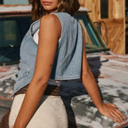 Denim Button Cowgirl Crop Top