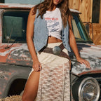 Denim Button Cowgirl Crop Top