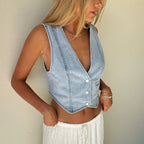 Denim Button Cowgirl Crop Top